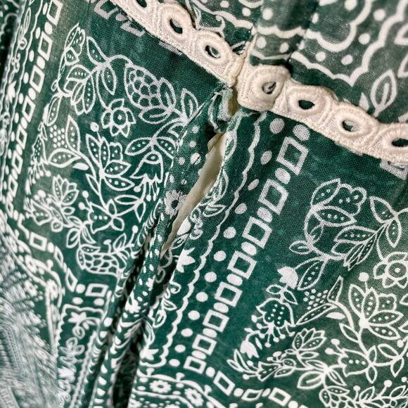 Vintage 70s Susan Small Boho Green Floral Patchwork Print Maxi Prairie Dress - Picture 6 of 15